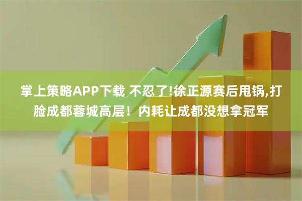 掌上策略APP下载 不忍了!徐正源赛后甩锅,打脸成都蓉城高层!内耗让成都没想拿冠军